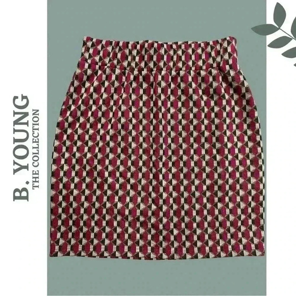 B-Young Santi Skirt Festival Fuschia Metallic Pink Green White Knit Size Small - Picture 1 of 6